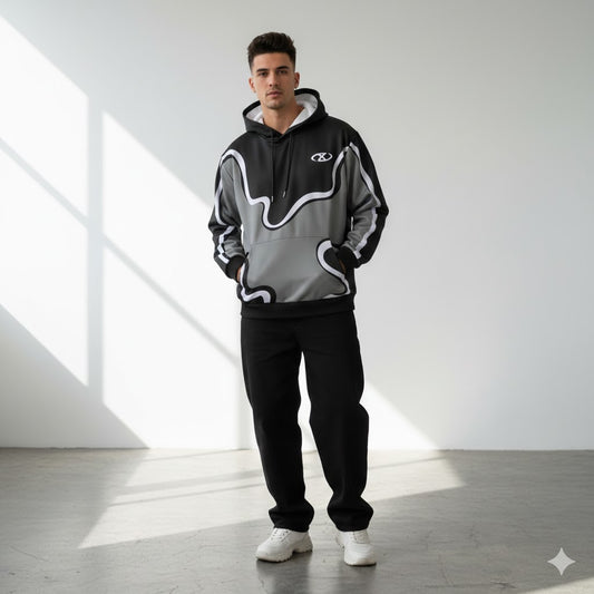 Fluid Art Hoodie - Modern Geometric Pattern Design.